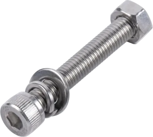 Tornillo Allen Milimétrico de Acero Inoxidable Con 1 Tuerca, 1 Arandela de Presión y 1 Plana / Para Montaje de Celdas Solares, equipos de comunicación, de calefacción, ventilación y aire acondicionado (HVAC).